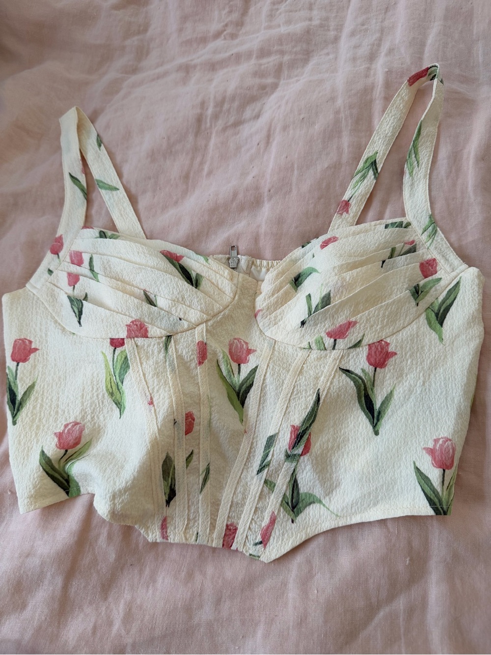 Cider Cream Floral Tulip Bustier Crop Top